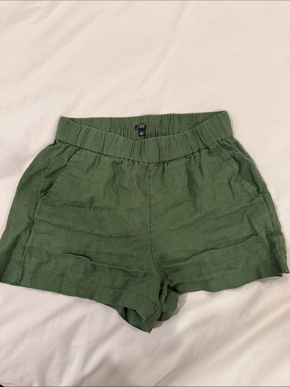 J. Crew Olive Green High-Rise Linen-Blend Shorts